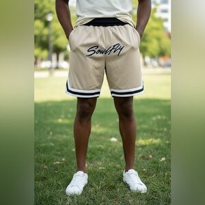 NWT Rod Wave SOULFLY Men’s Beige Shorts Butterfly Embroidered Patches & Logo 3XL